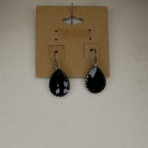 Black Faceted Glass Earrings with Sterling Wires